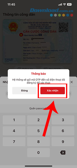 lay lai passcode VNeID 2*450223