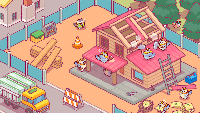 Chặt gỗ và xây nhà cùng với những người thợ mèo đáng yêu trong game Lumbercat : Idle Tycoon