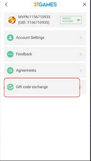Nhấp vào tùy chọn Gift Code Exchange