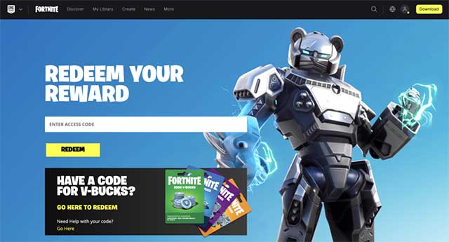 Bạn phải tới trang riêng để đổi code Fortnite