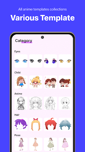 Nhiều template anime khác nhau để người dùng lựa chọn