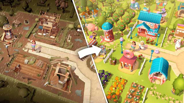 Cải tạo nông trại và nhà máy của bạn trở lại thời huy hoàng trong game Sweet Farm: Cake Baking Tycoon