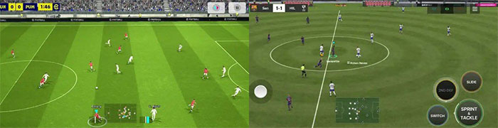 eFootball 2024 (bên trái) và EA Sports FC Mobile 24 (bên phải)