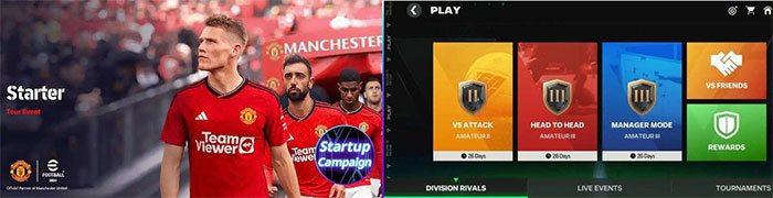 eFootball 2024 (bên trái) và EA Sports FC Mobile 24 (bên phải)