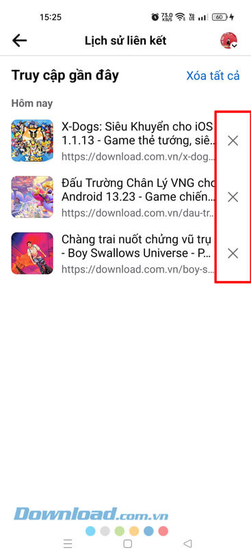 Hiển thị toàn bộ các đường link mình đã ấn vào đọc.