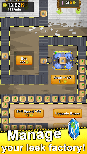 Quản lý nhà máy sản xuất tỏi tây của bạn trong game Leek Factory Tycoon
