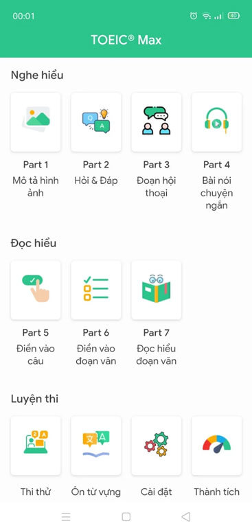Giao diện chính của Toeic Max