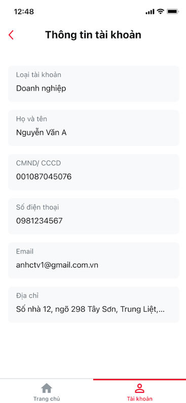 Thông tin tài khoản MySign
