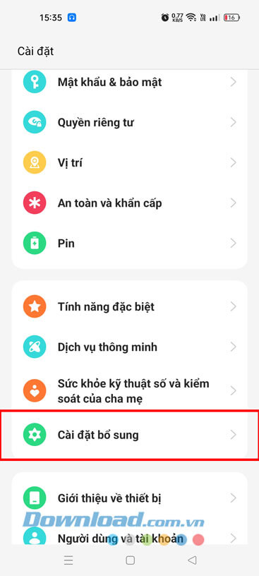Ấn vào mục Cài đặt bổ sung