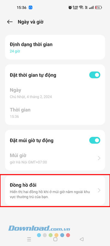 Chạm vào mục Đồng hồ đôi