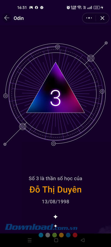 Trên màn hình hiển thị thông tin thần số học của bạn