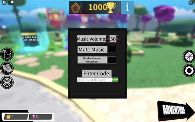 Nhập các code ở bảng trên vào khung điền bên dưới dòng chữ Enter Code
