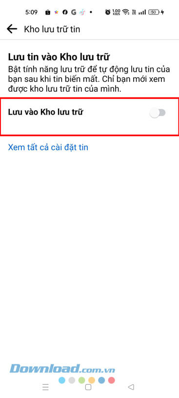 Bật công tắc tại mục Lưu vào Kho lưu trữ