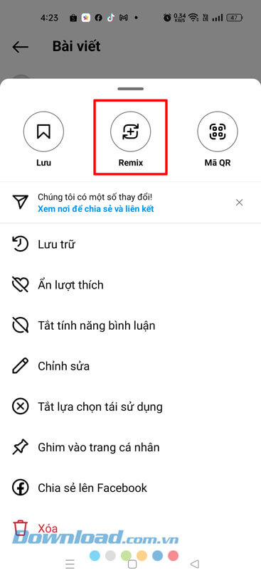 Chạm vào mục Remix