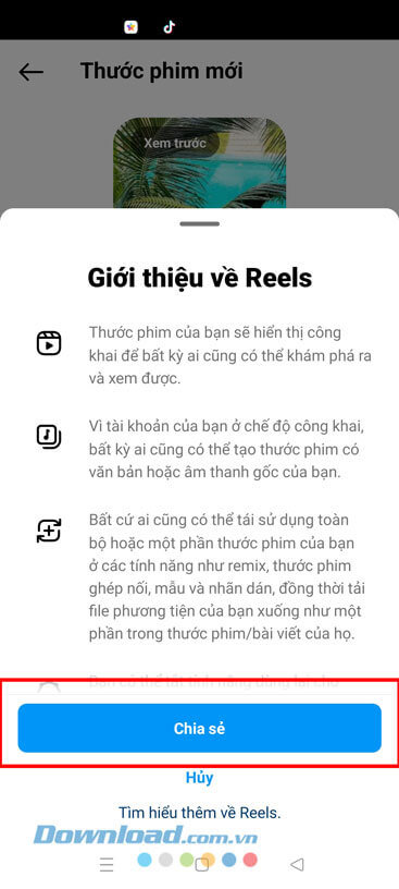 Nhấn vào nút Chia sẻ