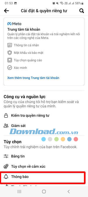 Chọn tiếp Cài đặt > chọn Thông báo.
