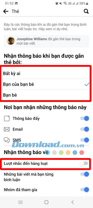 Ở phần “Nhận thông báo về”, hãy tắt tùy chọn Lượt nhắc đến hàng loạt