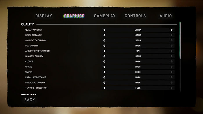 Cửa sổ cài đặt của Sons of The Forest