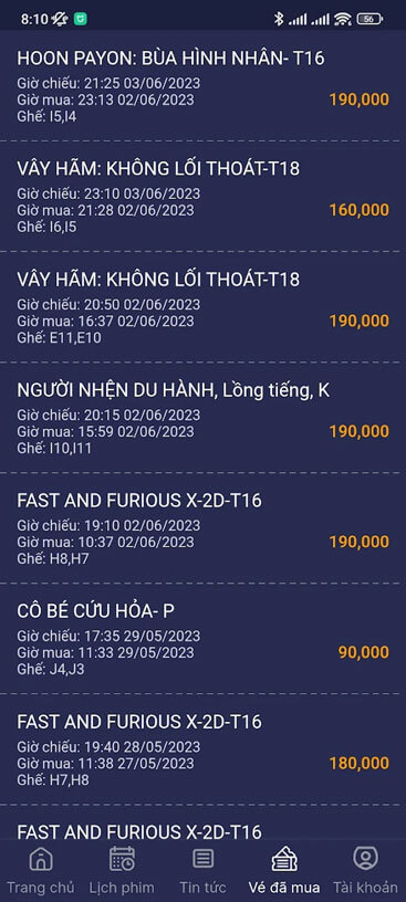 Vé xem ohim đã đặt