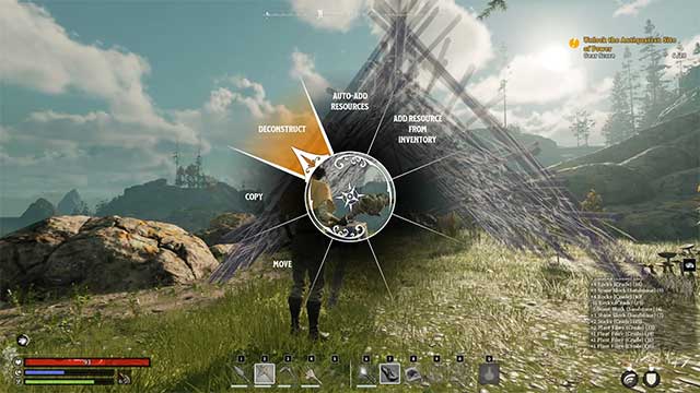 Sau khi phá hủy, tài nguyên từ công trình đó sẽ rơi ra để bạn thu thập lại