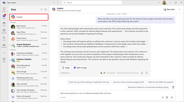 Khám phá ứng dụng Copilot được tích hợp sẵn trong Microsoft Teams