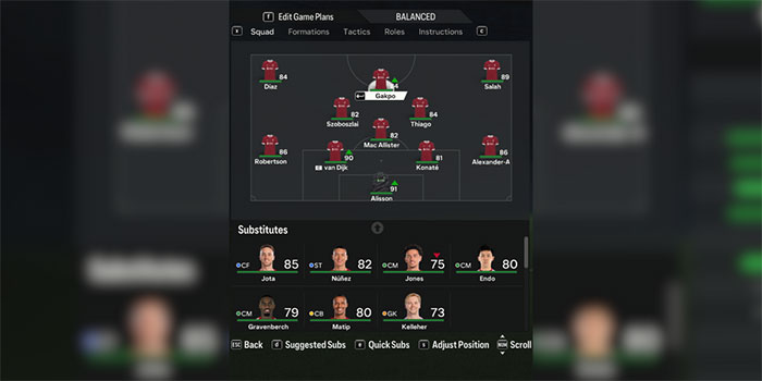 Đội hình ra sân cho Liverpool trong EA Sports FC 24