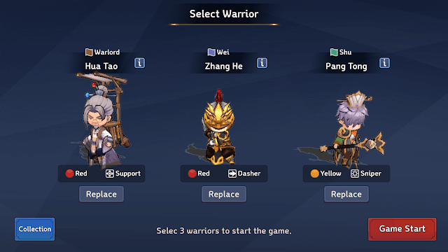 Chọn chiến binh của bạn trong game Three Kingdoms Tempest