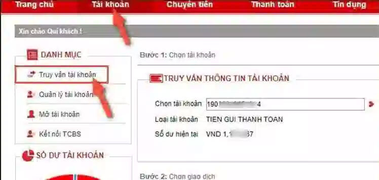 Truy vấn số dư tài khoản trên Techcombank