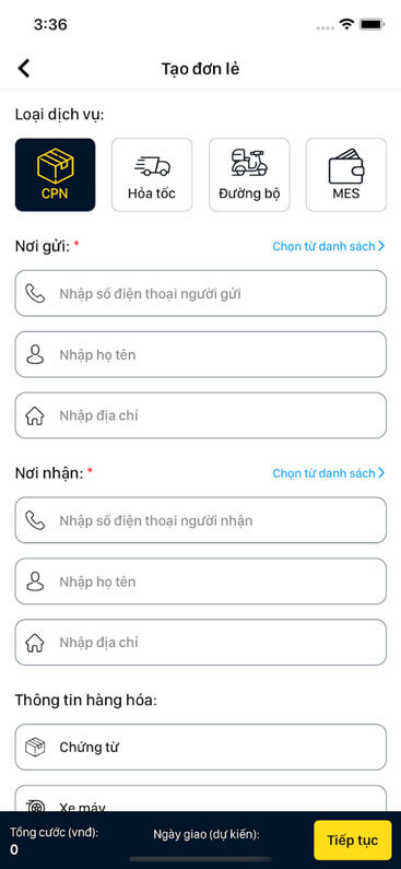 Tạo đơn hàng