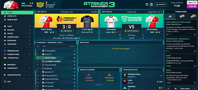 Chinh phục hàng loạt giải đấu lớn nhỏ trong game Striker Manager 3 để leo lên vị trí số 1