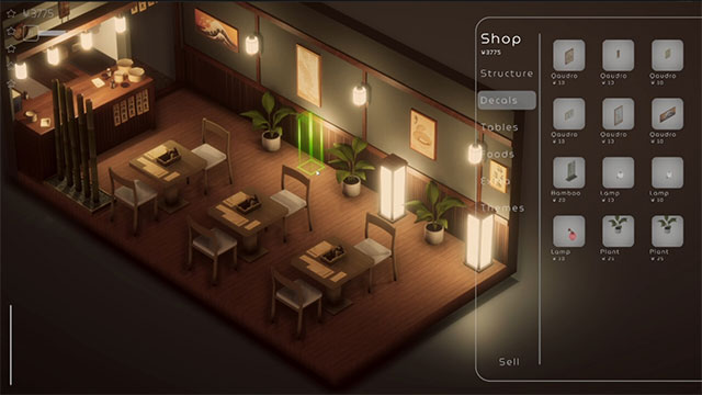 Trang trí nhà hàng Nhật Bản bằng đồ nội thất và item phong phú mà Midori no Kaori game cung cấp 