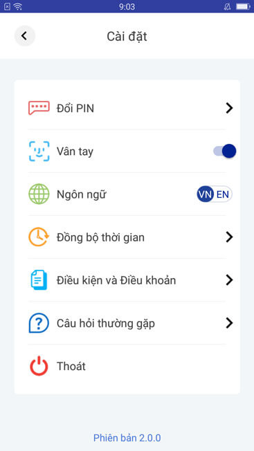 Giao diện cài đặt của app