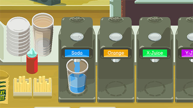 Phục vụ khách hàng bánh burger, khoai tây chiên và đồ uống các loại trong nhà hàng Galaxy Burger