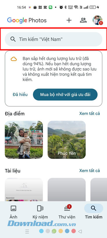Ấn vào khung tìm kiếm hình ảnh