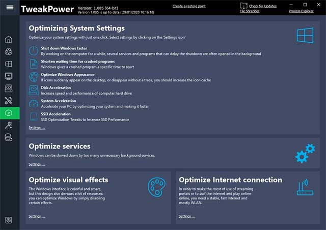 TweakPower giúp điều chỉnh hệ điều hành của bạn để nó có hiệu suất tốt nhất có thể