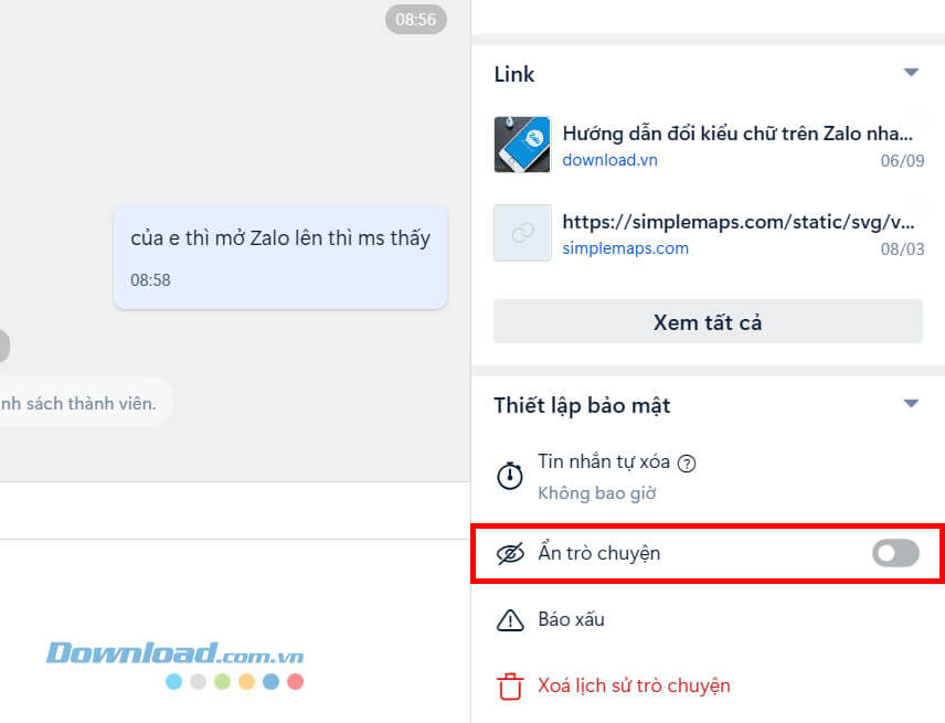 Đặt mã khóa trên Zalo