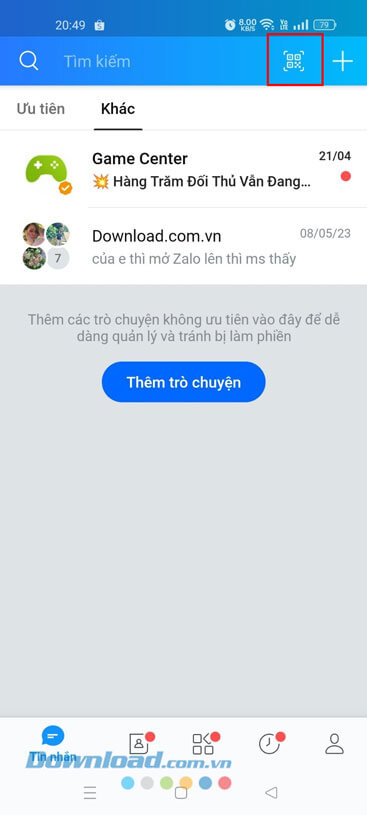 Ấn vào biểu tượng mã QR