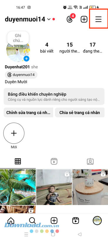 Ấn vào biểu tượng ba dấu gạch ngang