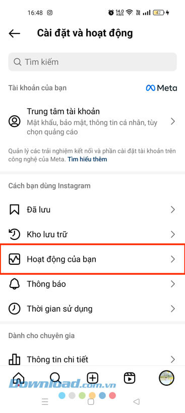 Chạm vào mục Hoạt động của bạn