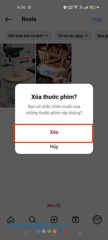 Nhấn vào nút Xóa