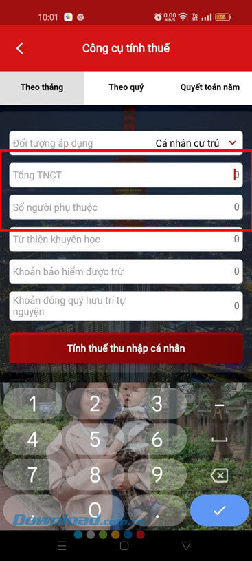 Điền thông tin về các ô “Tổng TNCN” và “Số người phụ thuộc”