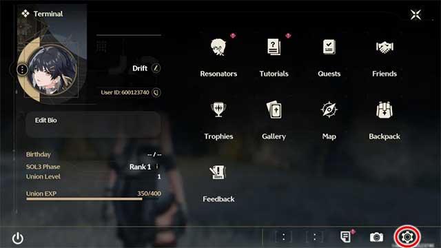 Nhấn biểu tượng bánh răng cài đặt ở góc dưới bên phải màn hình