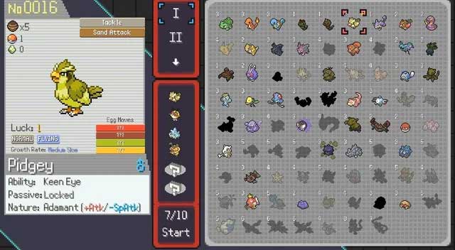 Shiny Pidgey trong mục chọn Pokemon Starter