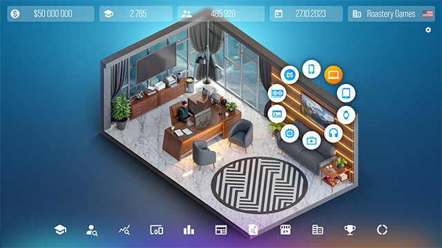 Mở khóa hơn 16 văn phòng hiện đại và tiện nghi trong khi chơi Device Tycoon