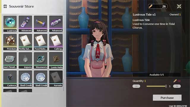 Bạn nên mua các Recipe và Lustrous Tides trong Souvenir Shop