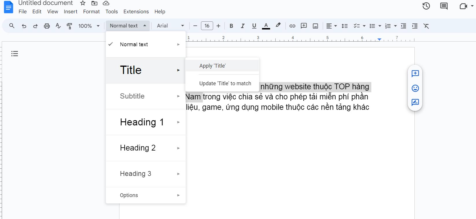 Đổi font đoạn văn trên Google Docs