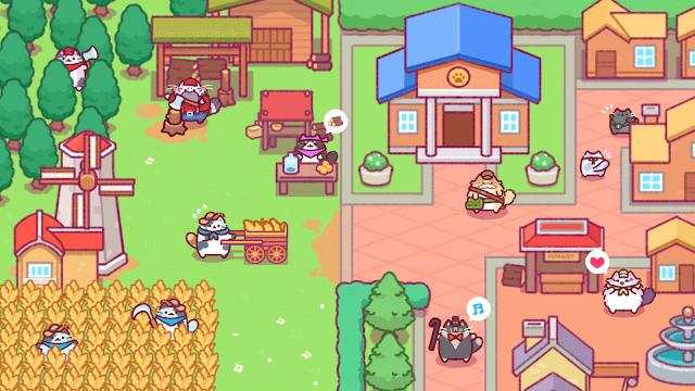 Thưởng thức đồ họa ấm áp và tươi sáng của Cat Town Valley game