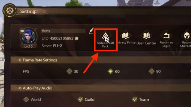 Nhấp vào Redeem Gift Pack