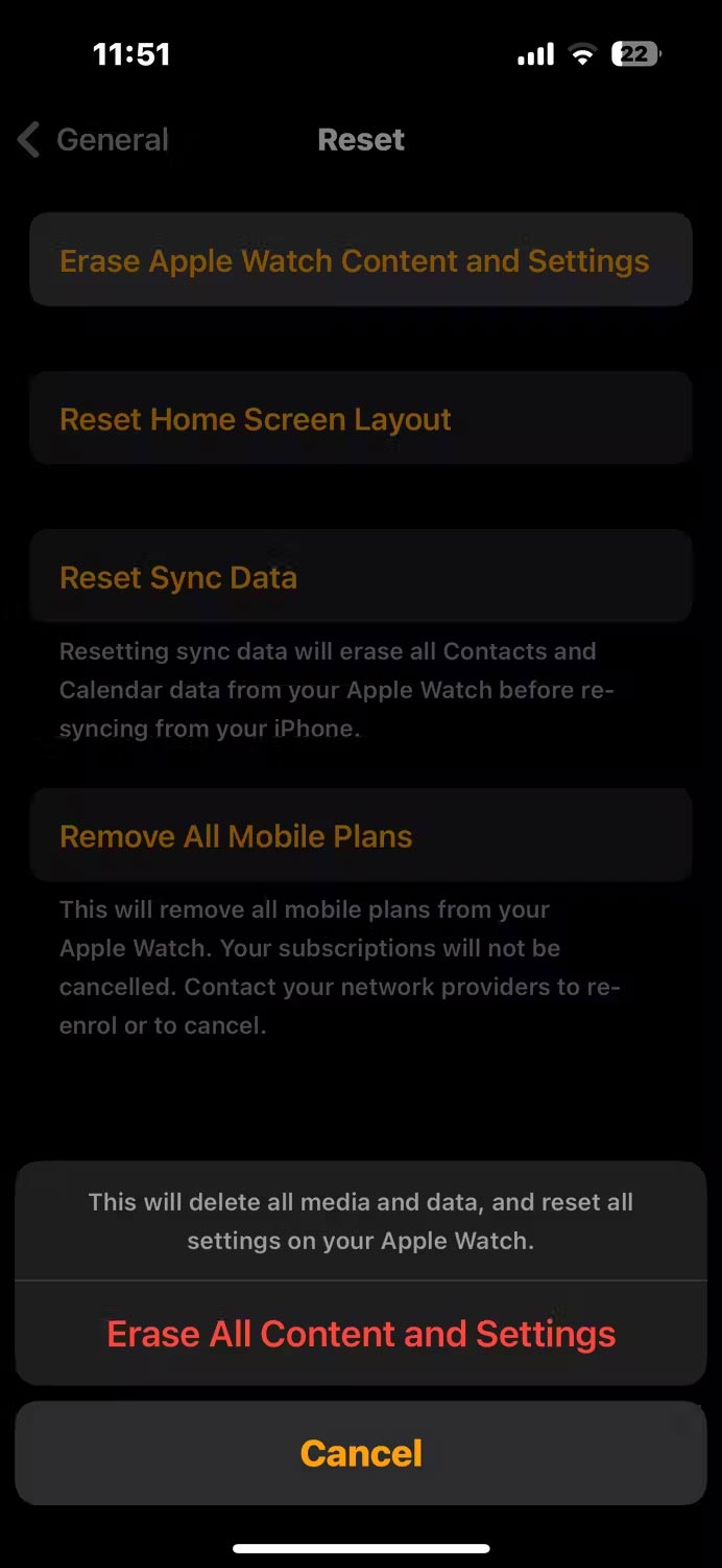 Thiết lập lại Apple Watch