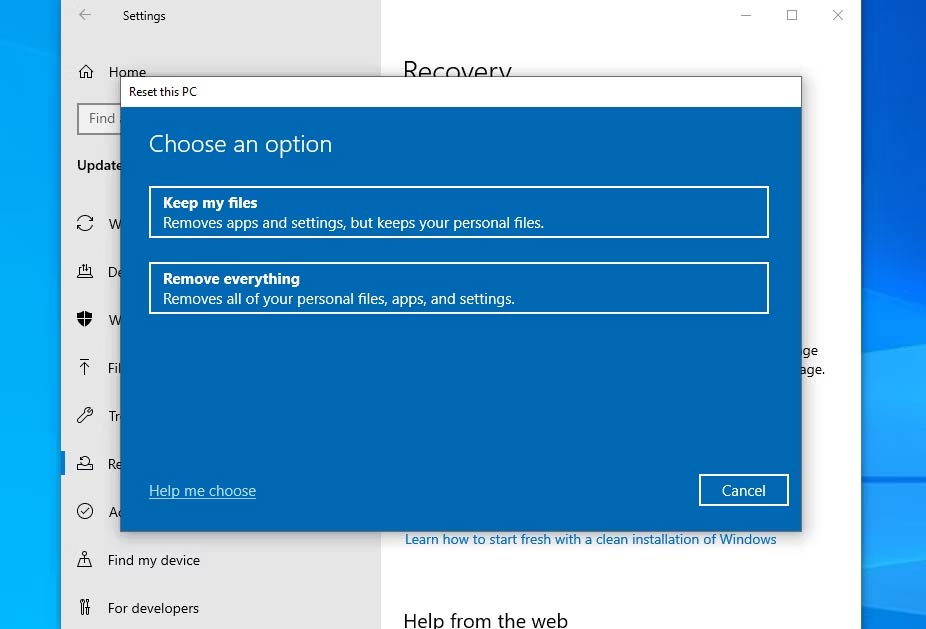 Tùy chọn trên Windows 10